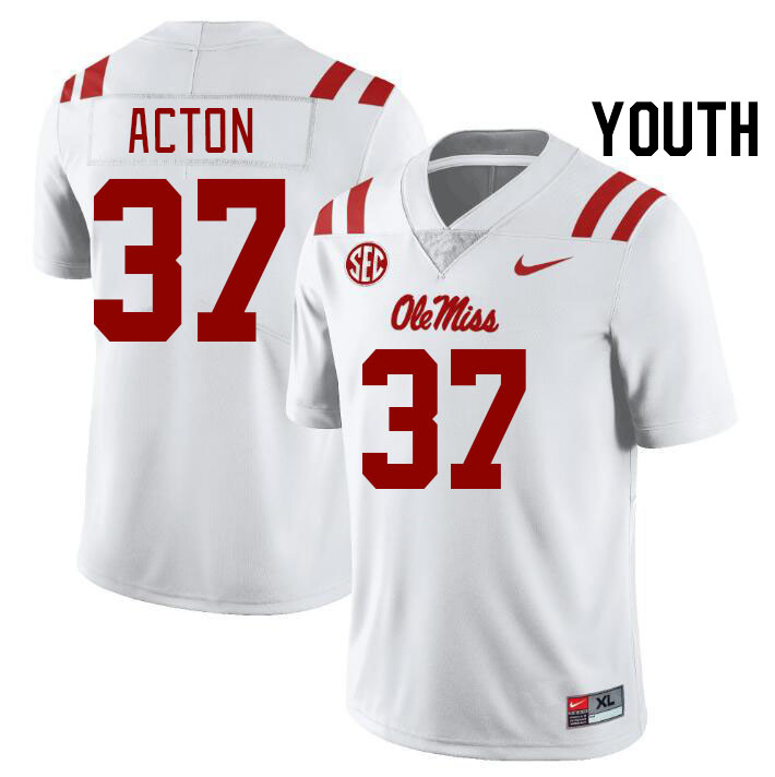 Youth #37 Austin Acton Ole Miss Rebels College Football Jerseyes Stitched Sale-White